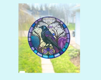 Crow Sun Catcher / Ornament - 3" Round Glass