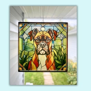 Boxer Dog Sun Catcher / Ornament - 3&quot; Square Glass