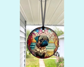 Pug Sun Catcher / Ornament - 3" Round Glass