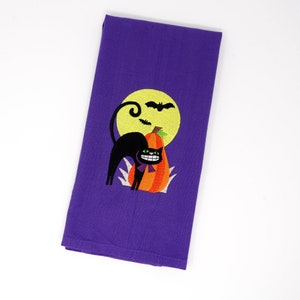 Embroidered Purple Cat Tea Towel