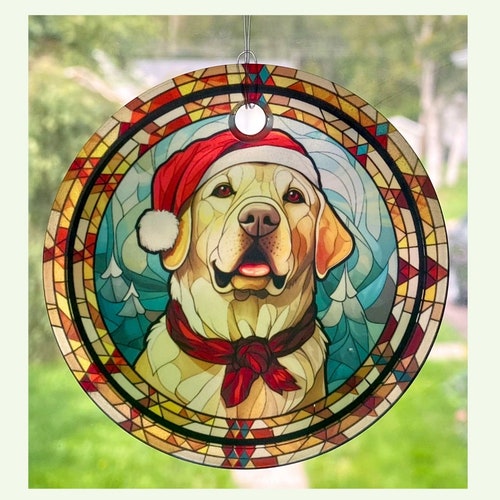 Ornement de sapin ou attrape-soleil de Noël Golden Lab - Verre rond 3"