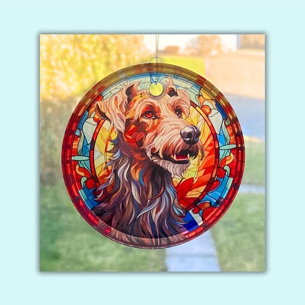 Wolfhound Sun Catcher / Ornament - 3 Inch Round Glass