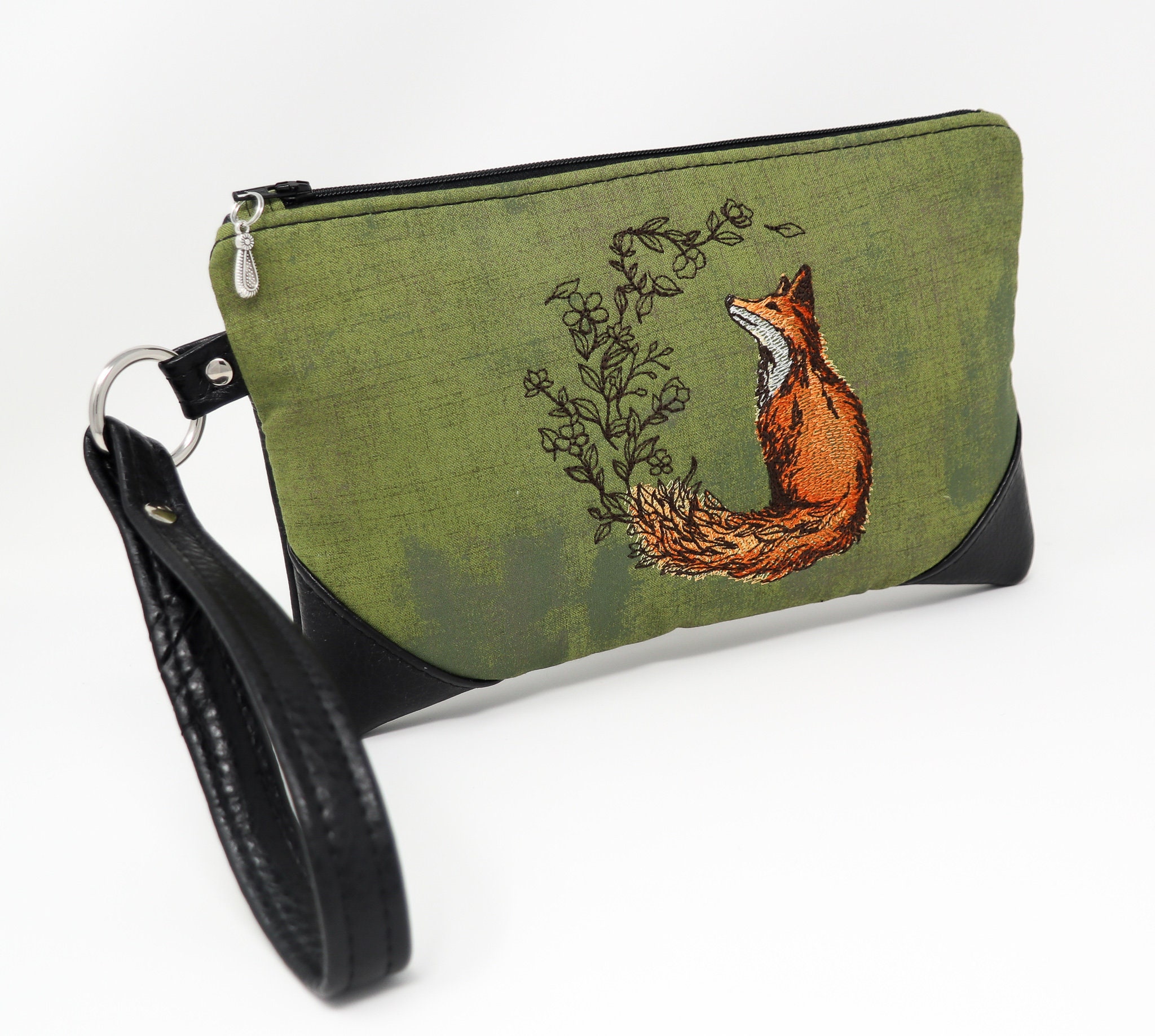 Embroidered Fox Wristlet Green Clutch - Etsy