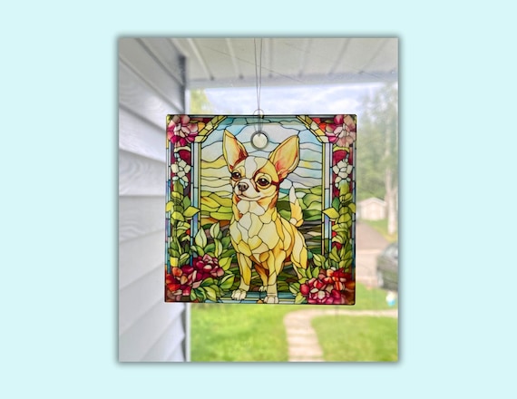 Chihuahua Dog Sun Catcher / Ornament - 3' Square Glass