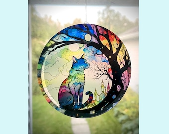 Cat Ornament / Sun Catcher - 3" Round Glass