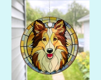 Shetland Sheepdog Sun Catcher / Tree Ornament - 3" Round Glass