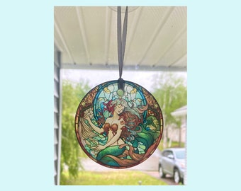 Mermaid Sun Catcher / Ornament - 3" glass