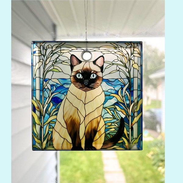 Siamese Cat Sun Catcher / Ormantment - 3" Square Glass