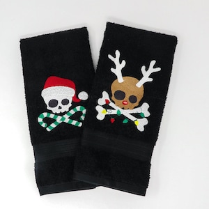 Skull Christmas Terry Towels - Set of 2 Black