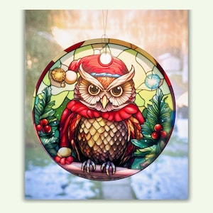 Winter Eule Sun Catcher ODER Baumschmuck - 3 Zoll Glas