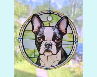 Boston Terrier Dog Sun Catcher / Tree Ornament - 3" Round Glass