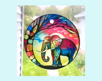 Elephant Sun Catcher or Tree Ornament - 3" Round Glass