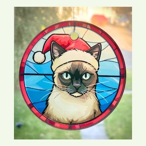 Siamese Cat Sun Catcher OR Tree Ornament - 3 Inch Glass