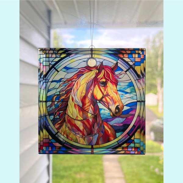 Horse Sun Catcher / Tree Ornament - 3" Square Glass