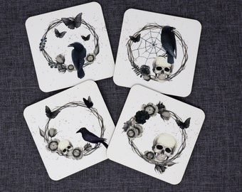 Conjunto de 4 porta-copos de caveira diferentes