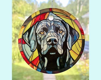 Black Labrador Dog Sun Catcher / Tree Ornament - 3" Round Glass