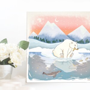Canvas print illustration polar bear 20x20 cm
