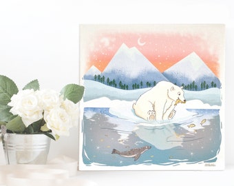 Canvas print illustration polar bear 20x20 cm