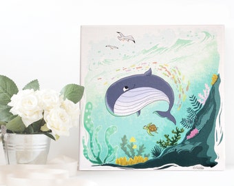 Canvas print illustration whale 20x20 cm