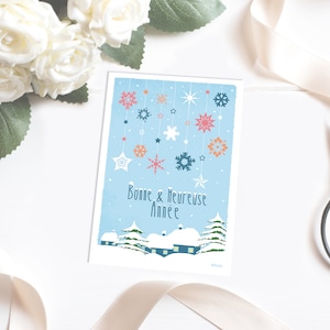 Cartes de voeux hiver avec flocons de neige pour souhaiter une bonne et heureuse année
