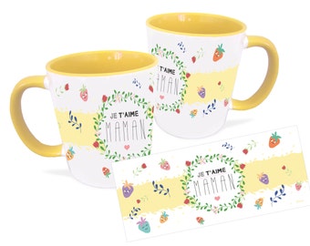 Mug je t'aime maman jaune cadeau fête des mères en céramique pour thé et café