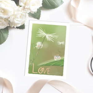 Carte de voeux illustrée gouttes d'eau amoureuses "Love" pour la St-Valentin, une déclaration d'amour ou pour un mariage