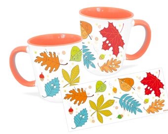 Mug orange feuilles d'automne en céramique pour thé et café