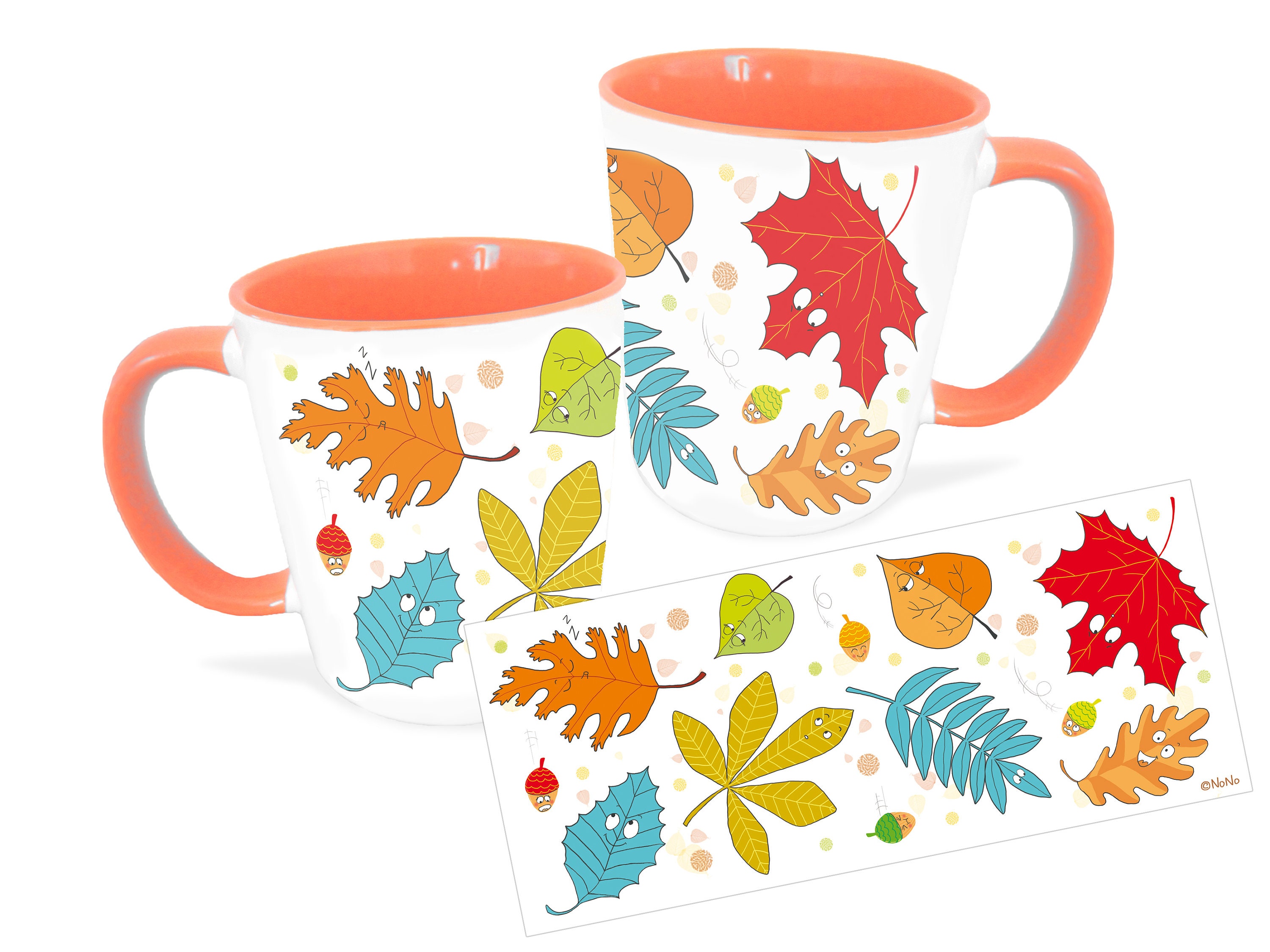 Mug Orange Feuilles d'automne en Céramique Pour Thé et Café