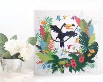 Impression sur toile illustration toucan 20x20 cm