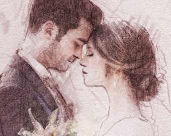 Custom Wedding Portrait: Pencil Drawing from Photo, Couple Art