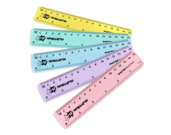 6 Inch / 15cm Rulers - Shatter Resistant - Pack of 5 - Pastel Colours - Fat Belly Fish