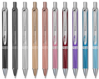 Gel Rollerball Pen | Pentel Energel Sterling Metal Retractable | BL407 | Assorted Colours | High Quality Writing Pen | Stationery, Gift