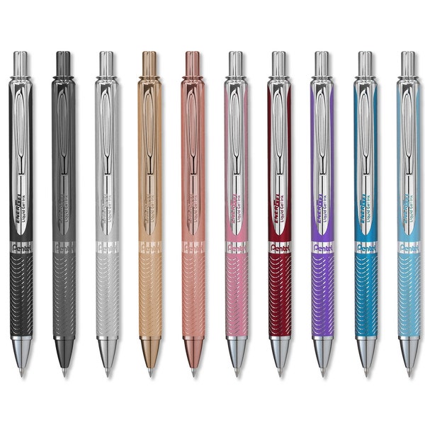 Gel Rollerball Pen | Pentel Energel Sterling Metal Retractable | BL407 | Assorted Colours | High Quality Writing Pen | Stationery, Gift