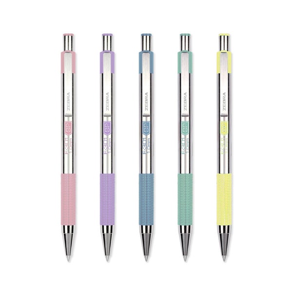 Zebra F-301 Metal Retractable Ballpoint Pen | Pastel Stationery | Cute School Supplies | Black Ink | Pink, Purple, Blue, Green, Yellow