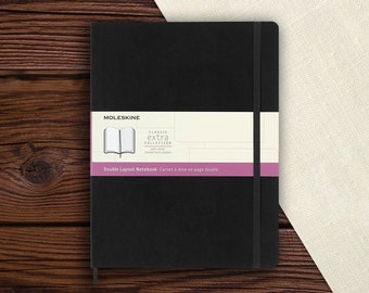 Double Layout Notebook, Moleskine, Classic Notebook, Blank and Lined Pages, Soft Cover and Elastic Closure, XL,  Black Colour, 192 Pages