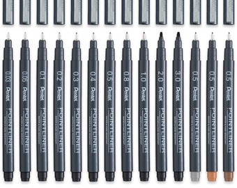 Pentel | Pointliner Fineliner Pens | Black, Grey, Sanguine & Sepia | Fine Line | Technical Drawing Sketching | Singles, 3 Packs, 6 Packs