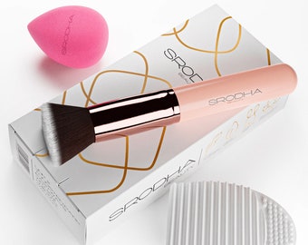 SRODHA Beauty Flat Top Kabuki Foundation Pinsel | 3-teiliges Set | Make-up Pinsel Gesicht Flüssig Creme & Puder | Nicht-Verschütten | Rosa, Weiß, Schwarz