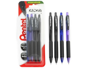 Pentel Kachiri Retractable Ballpoint Pen - 1.0mm - 2x Black,1x Blue, 1x Violet