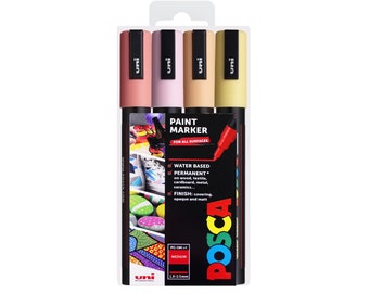 POSCA | Stylos marqueurs de peinture artistique moyens PC-5M | Coffret cadeau de 4 pastels chauds | Dessin Poster à colorier Marqueurs à colorier | Verre, toile, bois, etc.