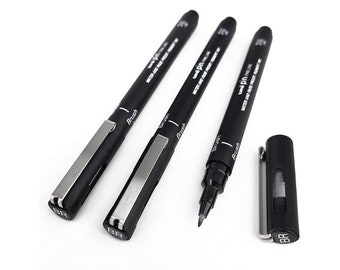 Uni Pin Fineliner Drawing Pen - Black - Brush Nib - Pack of 3