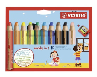 Multitalent Bleistift | STABILO woody 3-in-1 Buntstifte | Verschiedene Geldbörsen Größen | Verschiedene Farben | Spitzer und Pinsel hinzugefügt