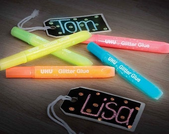 UHU Glow Glitter Glue | Glow in The Dark | 10ml Tubes | 5 Assorted Colours | Fun Crafts for Kids | Children's Art Stationery | Coloured Glue