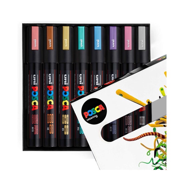 POSCA Medium PC-5M Art Paint Marker Pens Metallic Gift Set of 8