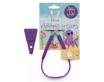 Ashton and Wright / Tijeras para niños con apertura automática y protector / Morado / Ambidiestro / Papelería para manualidades para niños / Un solo par