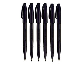 Pentel Black Original Sign Pen S520 Fibre Tip Marker Pens Colour Fineliner 2mm Nib 1mm Line Width (Pack Of 6)