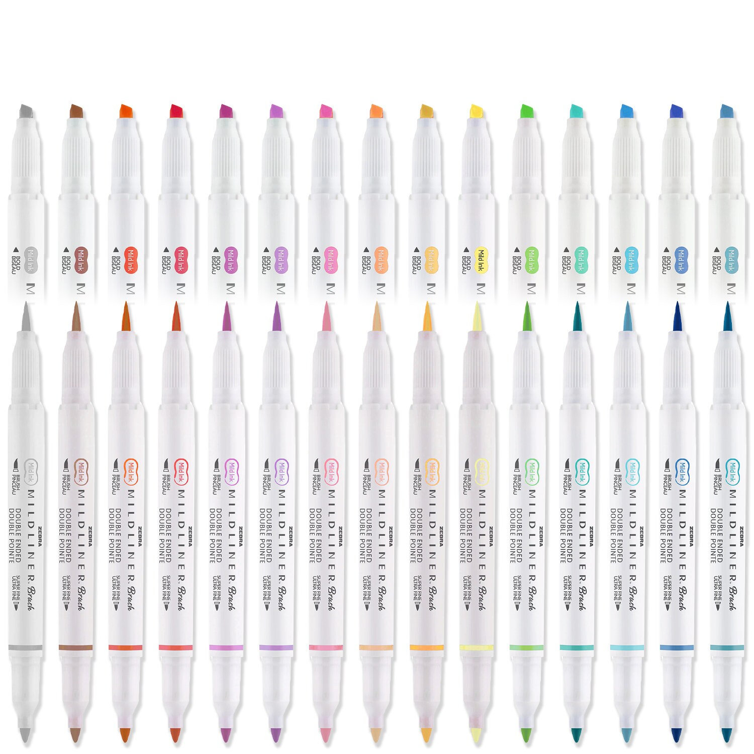Zebra Mildliner Brush Pens 15 Colors Double Tip, Brush Lettering Pens,  Brush Calligraphy Pens, Bujo Pens, Planner Highlighter 