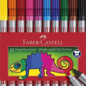 Faber-Castell Double-Ended Felt Tip Pens Fibre Tipped Pens Pack of 10 Assorted Colours Fabric-Safe Adult Child Drawing Colouring image 2