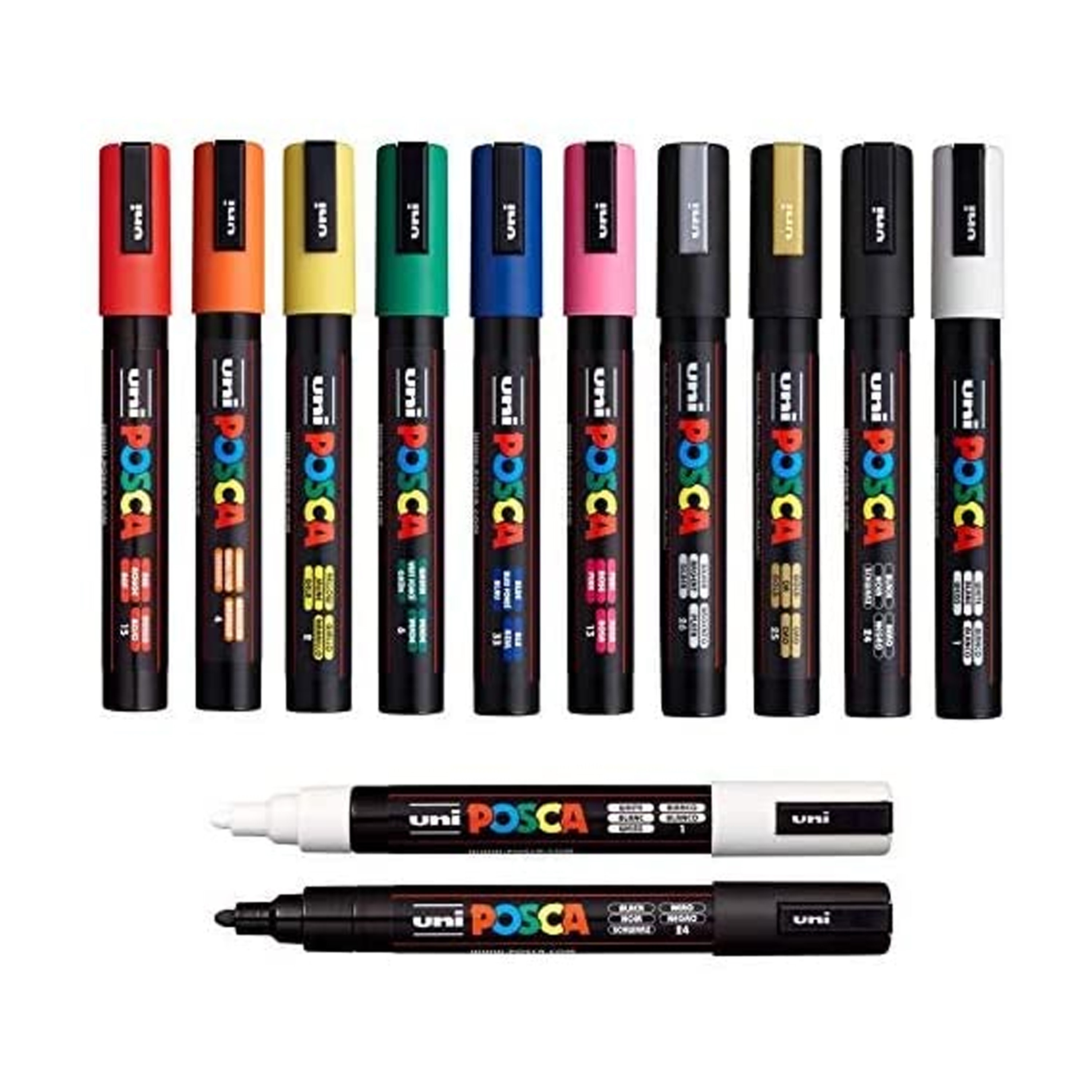 PC-5M Black/White Set of 4 Uni Posca Paint Marker 1.8-2.5mm Bullet Tip Pen 