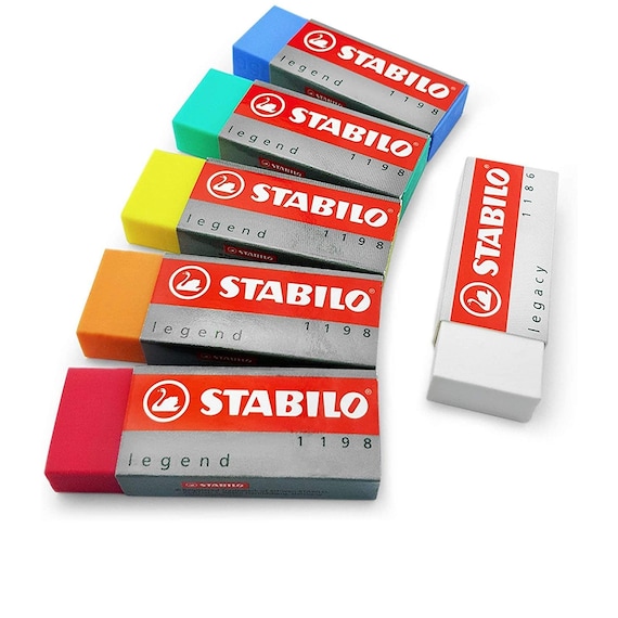 Rubber Eraser STABILO Legend & Legacy Plastic Eraser Pack of 6 Blue, Green,  Orange, Red, Yellow Stationery for School and College 