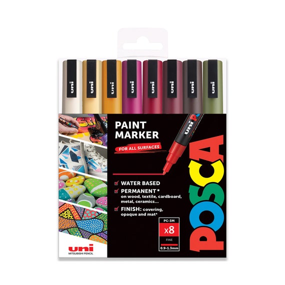 POSCA Fine PC-3M Art Paint Marker Pens Gift Set of 8 Autumn Tones Drawing  Drafting Poster Markers Yellows, Reds, Browns & Greens 